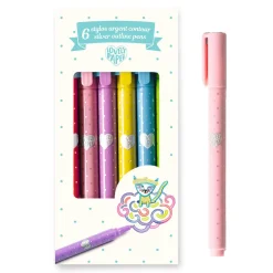Estuche 6 bolígrafos plateados de contorno · Lovely Paper