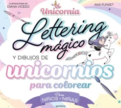 Lettering mágico y dibujos de unicornio para colorear