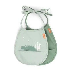 Pack de 2 baberos mini con bolsillo Croco Green · Done by Deer